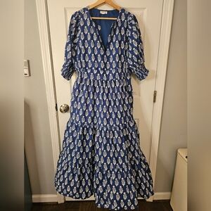 Chic Soul Blue and White Floral Long Sleeve Dress